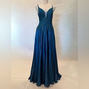 Ellie Wilde Teal Embellished Prom Dress
